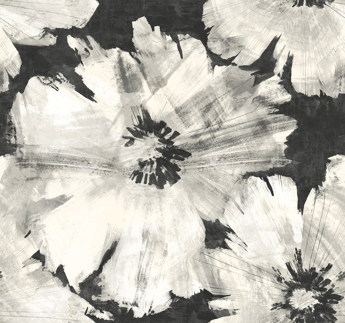 Seabrook Designs Avant Garde Curie Abstract Floral Floral Transitional Black Metallic - AV50000