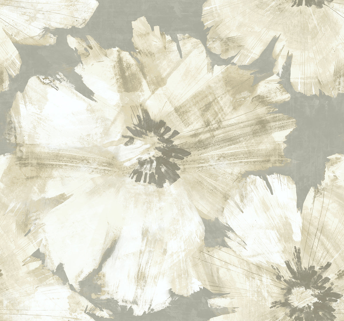 Seabrook Designs Avant Garde Curie Abstract Floral Floral Transitional Silver Metallic - AV50008