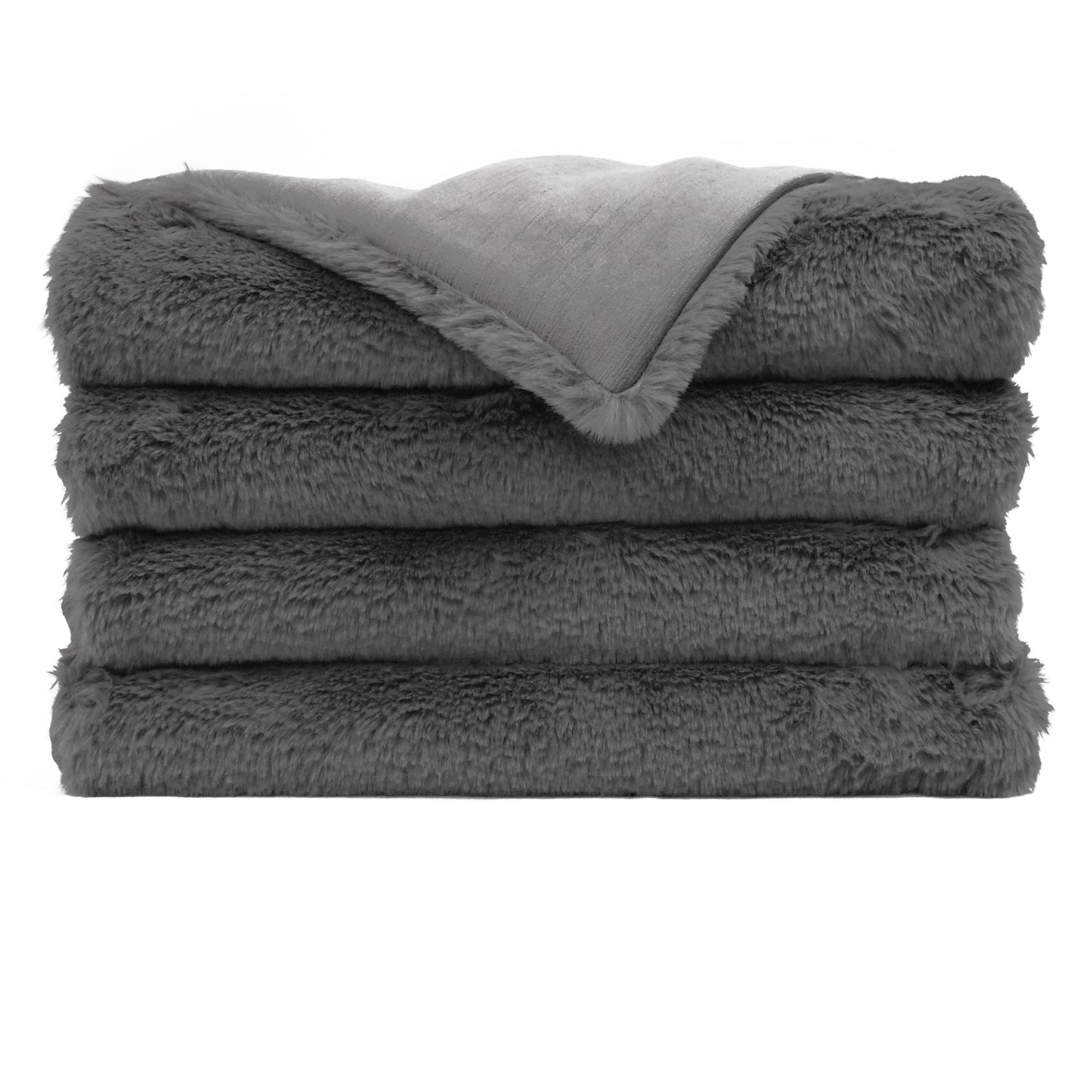 D.V. KAP HOME 52" x 62" Furocious (Cord) Throw - Steel Faux Fur, Solid - B-1048-ST-CORD