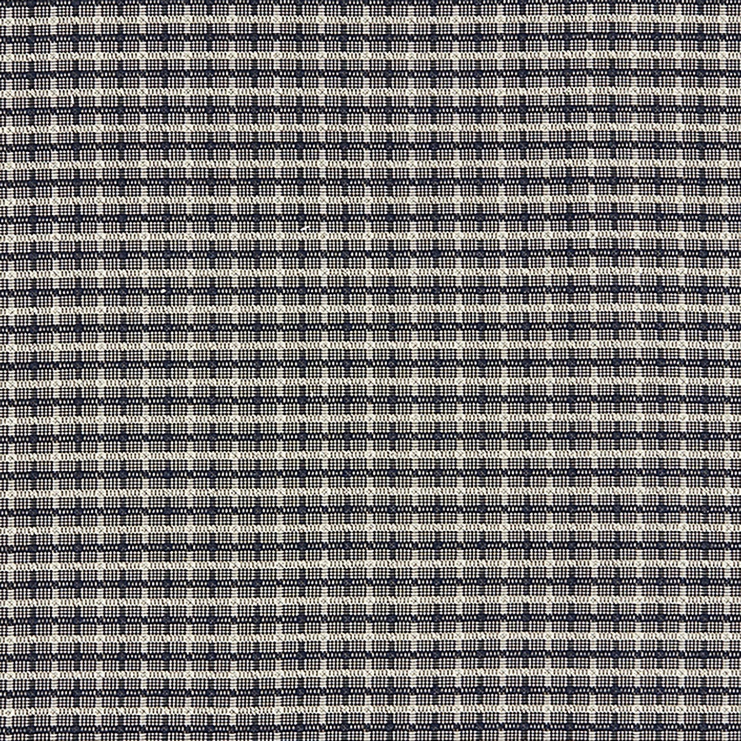 Navy and ivory micro-check woven fabric with tight grid pattern, ideal for upholstery or tailored apparel.