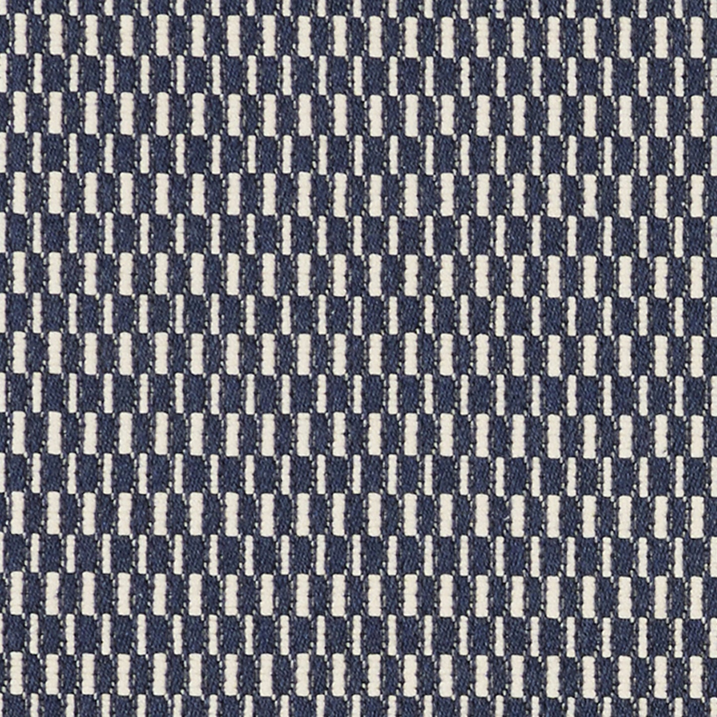 Navy blue and white check jacquard upholstery fabric for cushions or furniture.