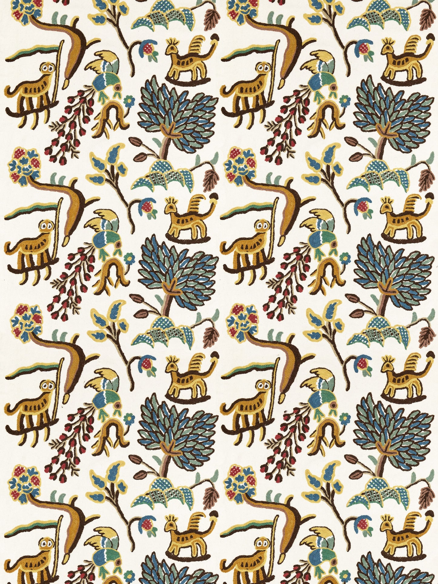 SCALAMANDRE FABLES - JAWAHAR CREWEL FABRIC BLUE / MULTI - BH 00010031 NEW SKU # BH00310001