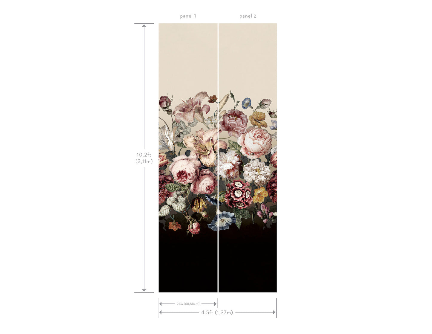 York Wallcoverings Blooms Rachel Rose Taupe Wall Mural Florals and Flowers Pinks Wallpaper - BL1821M