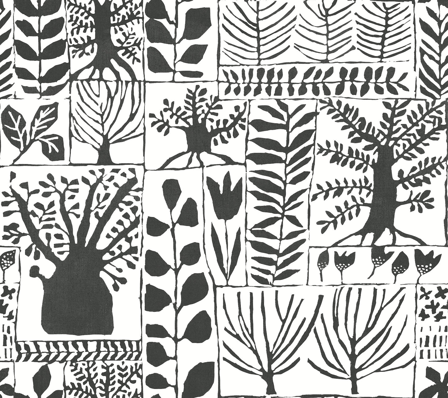 York Wallcoverings Black & White Resource Library Primitive Trees Black & White Wallpaper Botanical Botanical Black & White - BW3862
