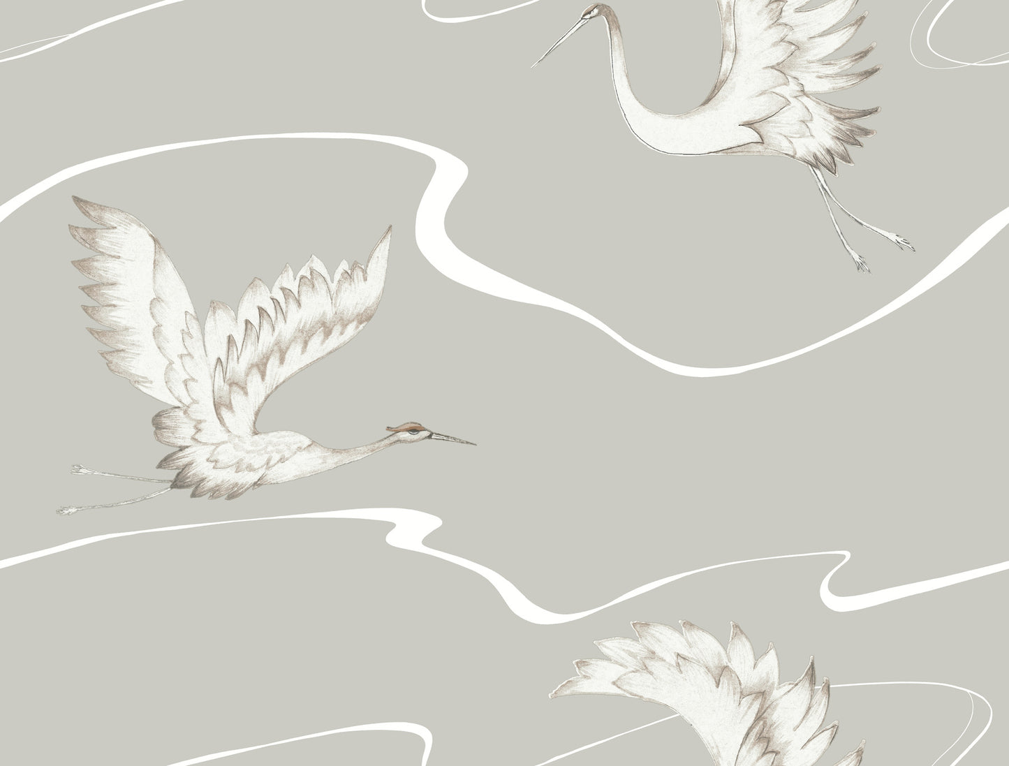 York Wallcoverings Beige & Neutrals Soaring Cranes Taupe Wallpaper Animals Animals Taupe - BW3872