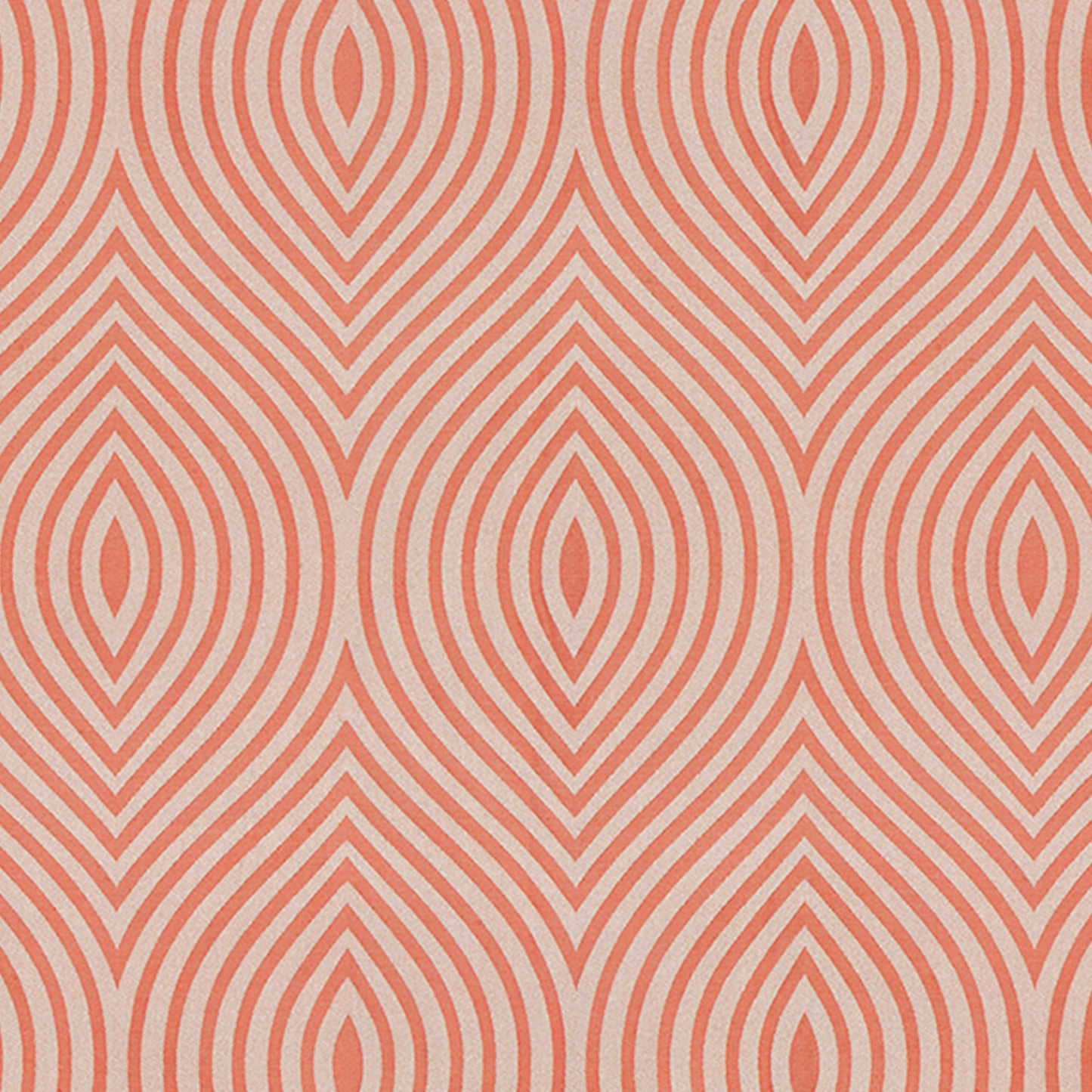Peach-orange fabric with repeating concentric teardrop shapes and curved lines.