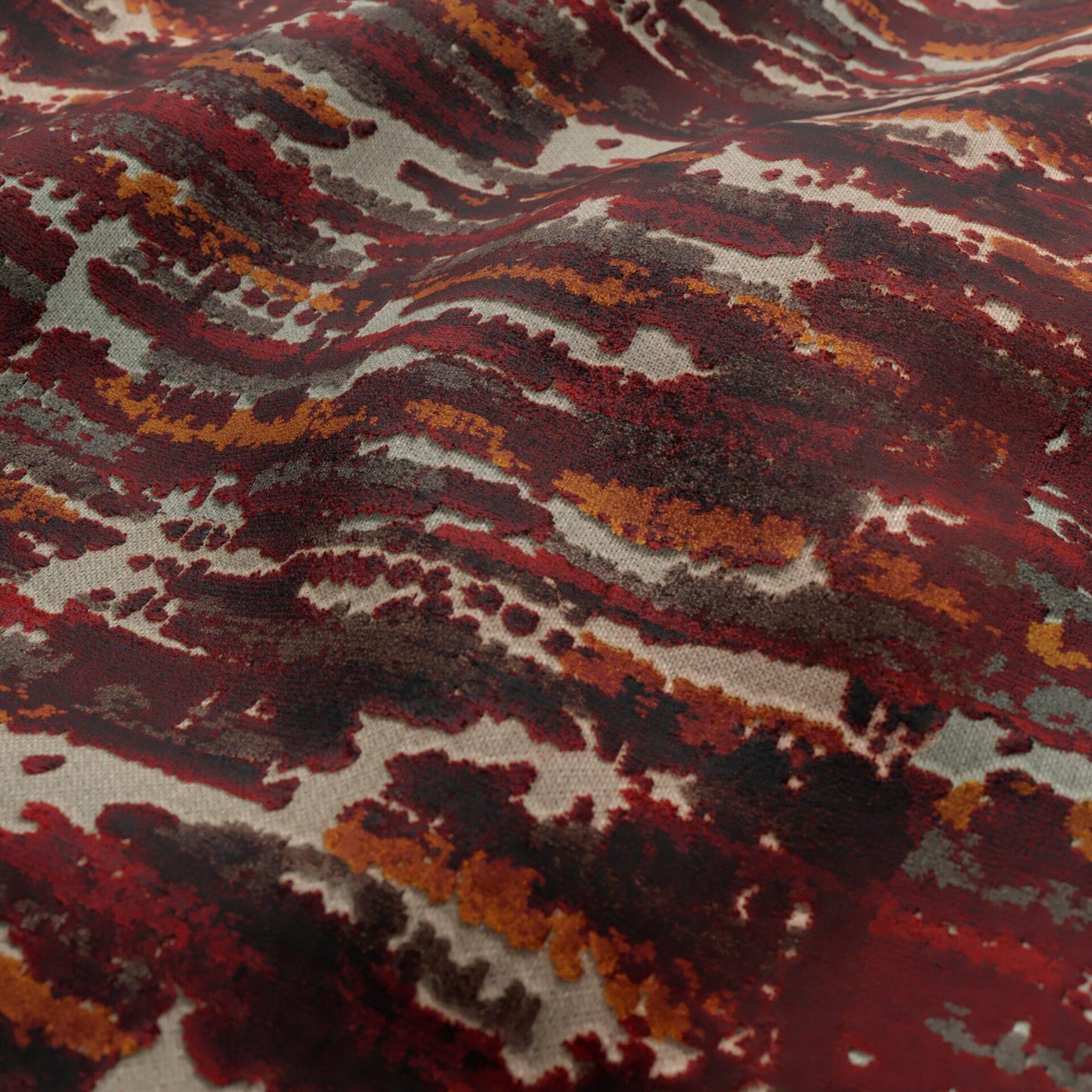 JF Fabrics CLUB 47 Fabric Texture, Abstract Red, Gold, Grey, Beige Velvet - 9751547 J9541