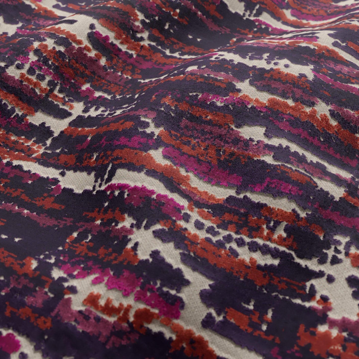 JF Fabrics CLUB 57 Fabric Texture, Abstract Dark purple, Magenta Pink, Plum, Orange, Beige Velvet - 9751557 J9541