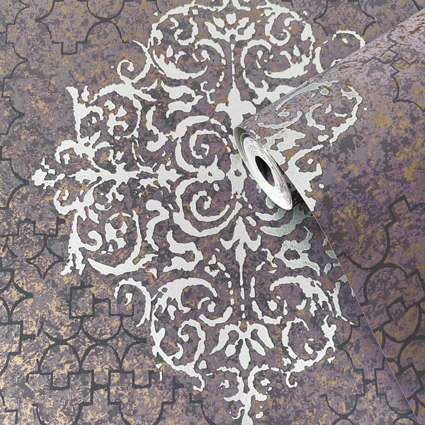 Galerie Wallcoverings Lustre Damask Galerie Wallcoverings Silver Grey - CM2481