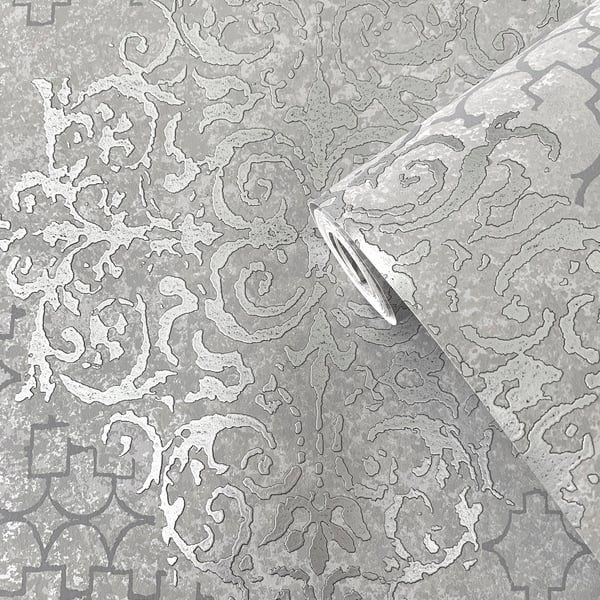 Galerie Wallcoverings Lustre Damask Galerie Wallcoverings Silver Grey - CM2483