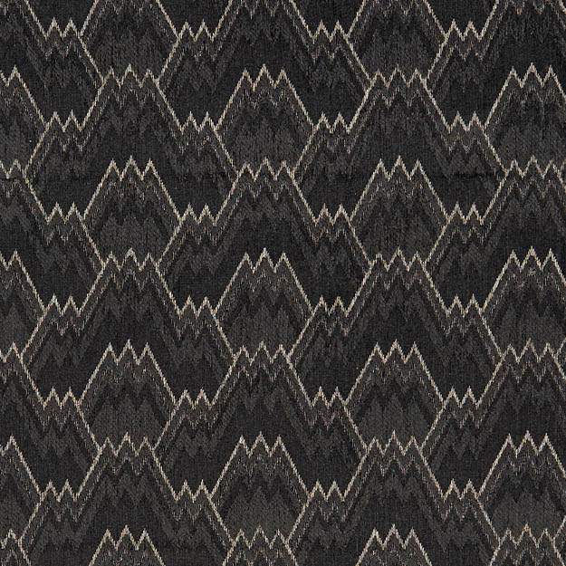 Black chenille fabric with a flame-stitch texture; upholstery textile suitable for traditional, transitional, and contemporary interiors.