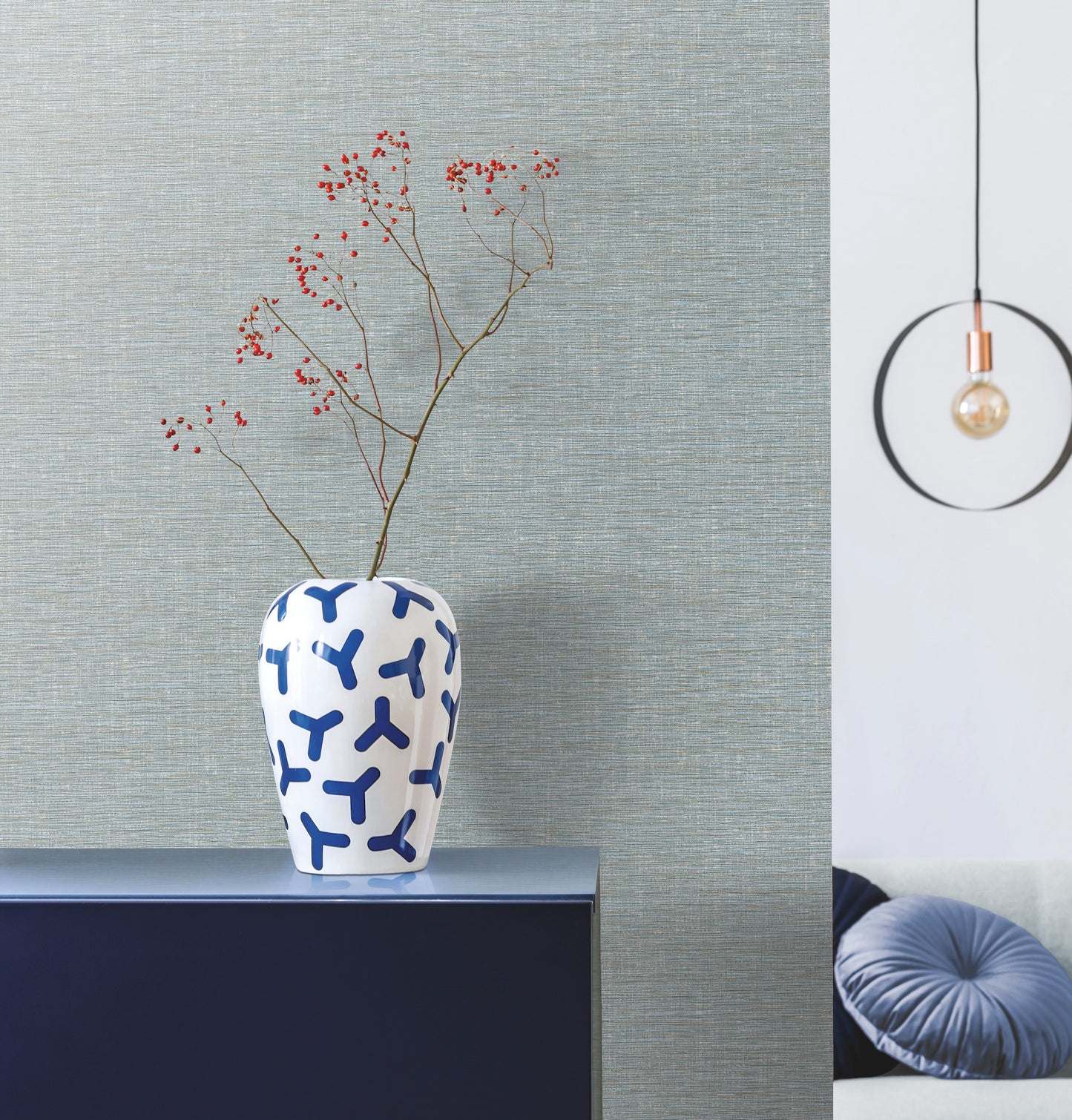 York Wallcoverings Artisan Digest Altitute Blue and Grey Wallpaper Weaves Blues - DA3552N