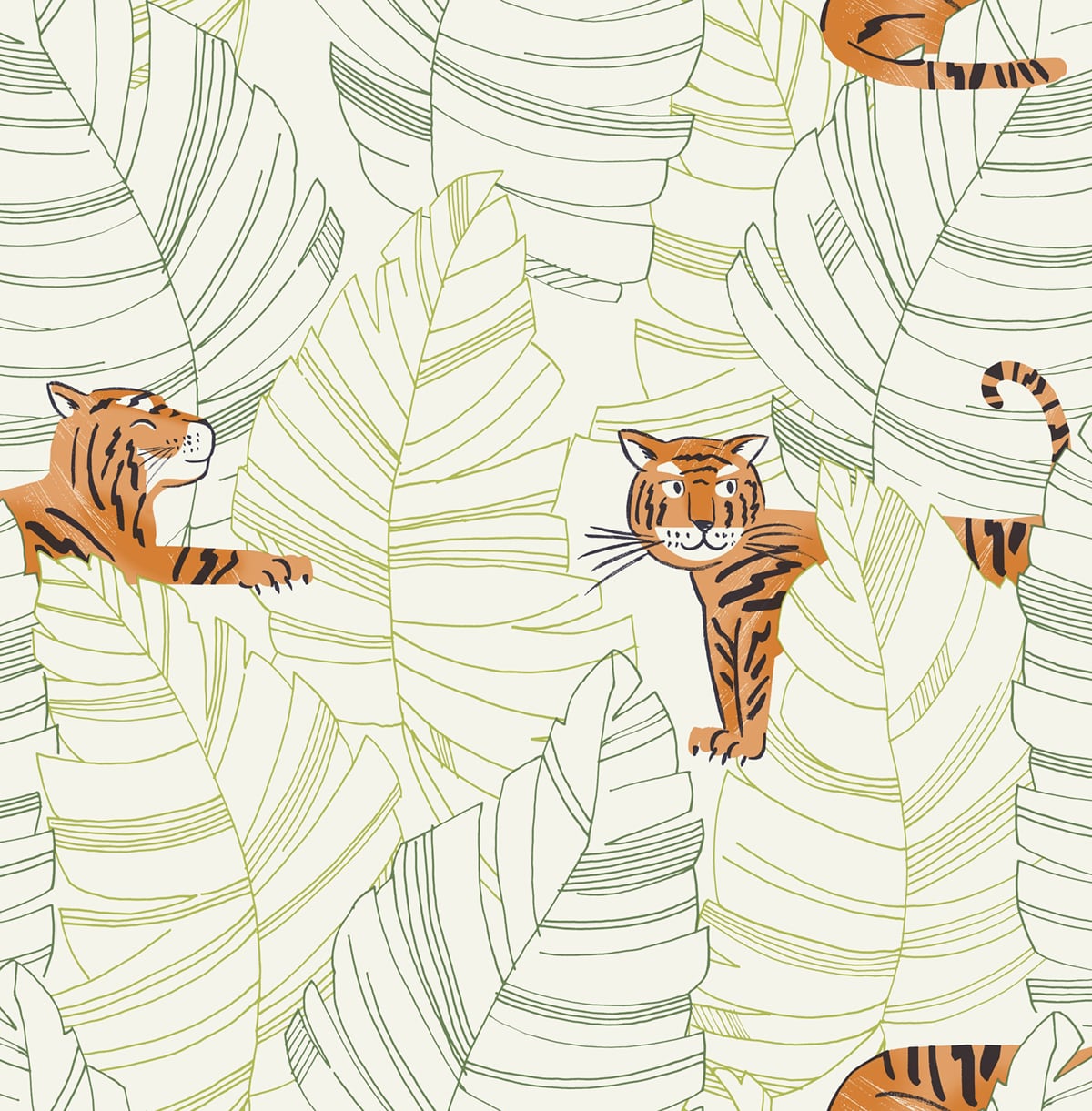 Seabrook Designs Hiding Tigers Kids & Nursery Contemporary Green , Orange - DA61204