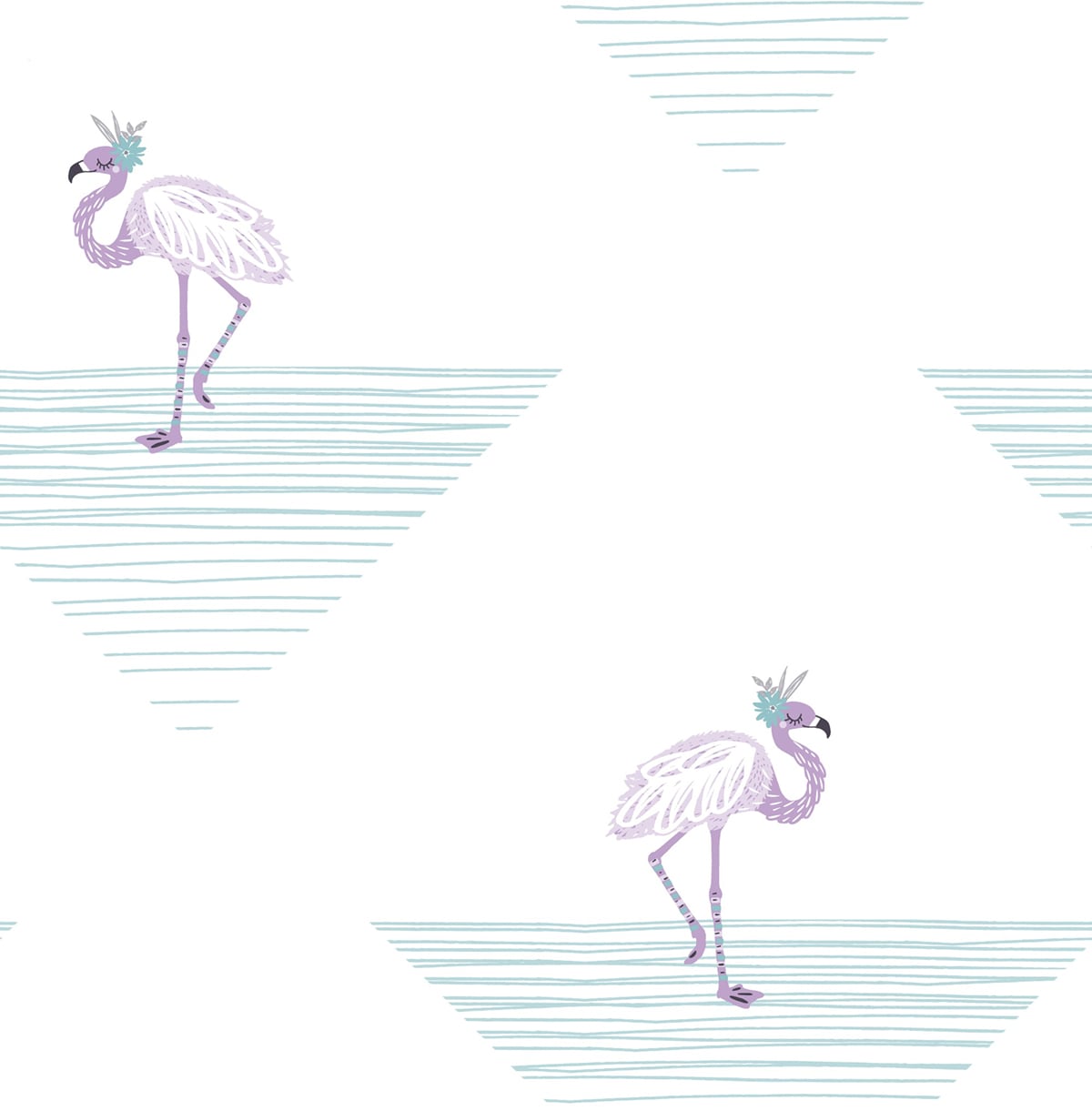 Seabrook Designs Dancing Flamingo Kids & Nursery Contemporary Teal , Lilac - DA61709