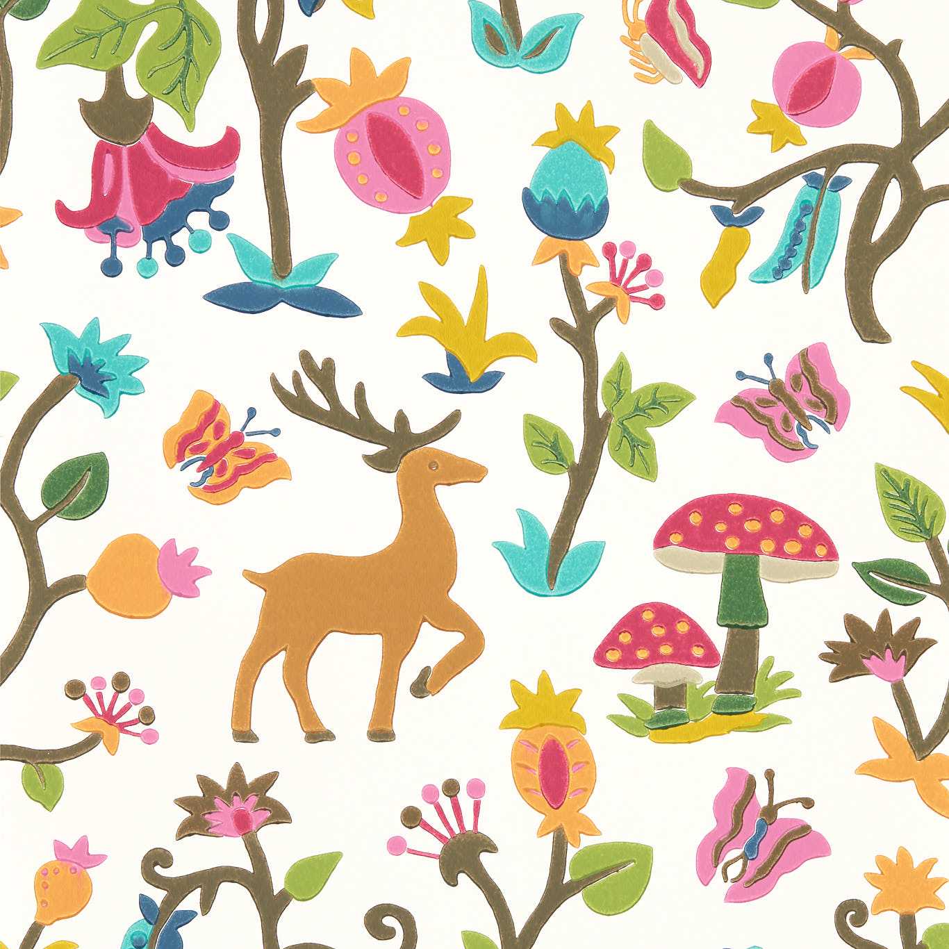 SANDERSON Forest of Dean Wallpaper Animals Brights,Multi Surface- Printed Wallpaper - DABW217217