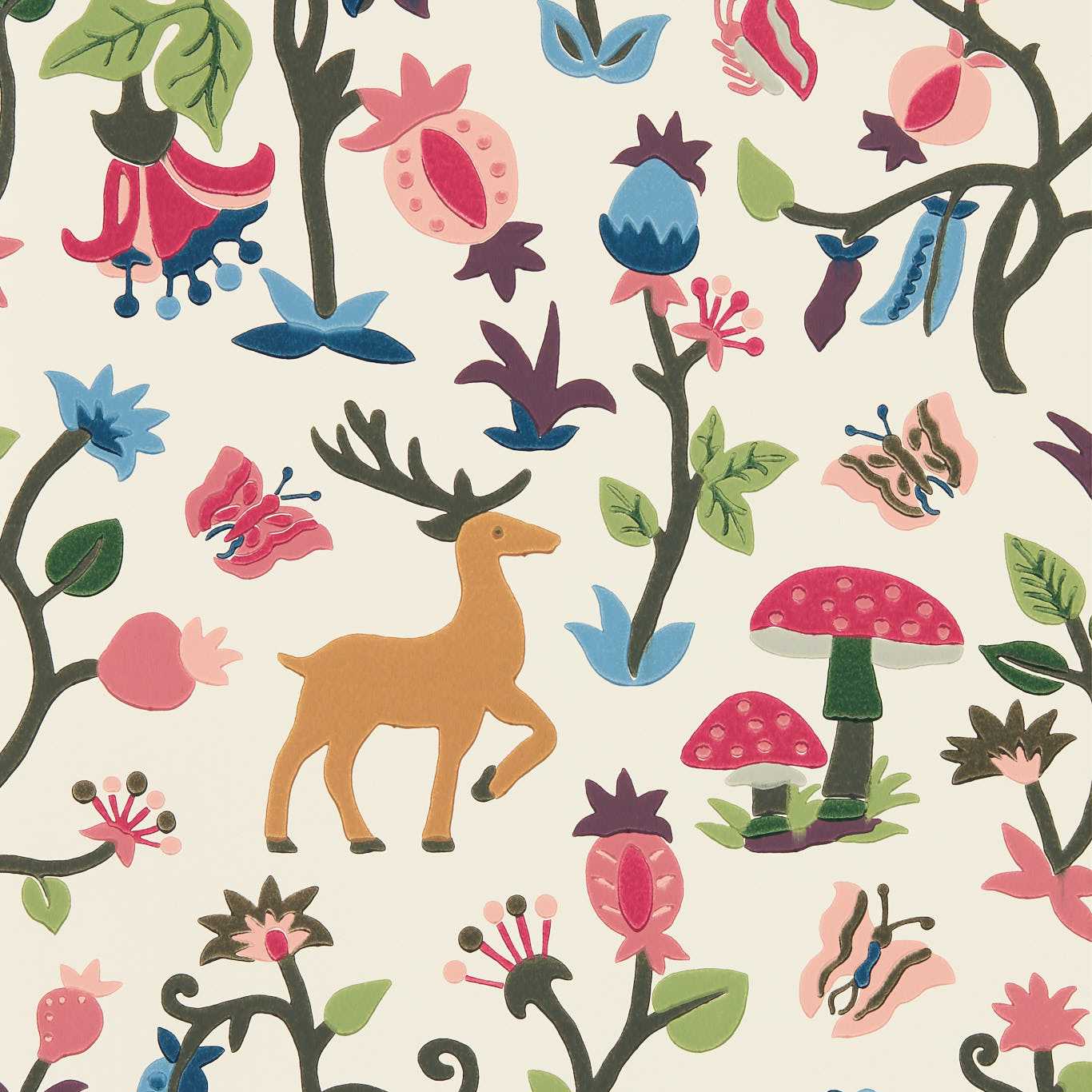 SANDERSON Forest of Dean Wallpaper Animals Mulberry,Multi Surface- Printed Wallpaper - DABW217218