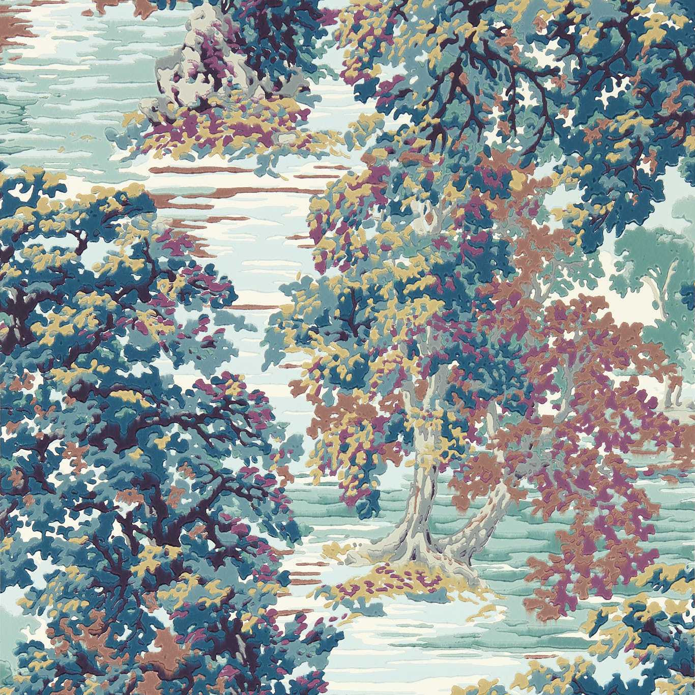 SANDERSON Ancient Canopy Wallpaper Leaves , Trees Forest Green Surface- Printed Wallpaper - DABW217222