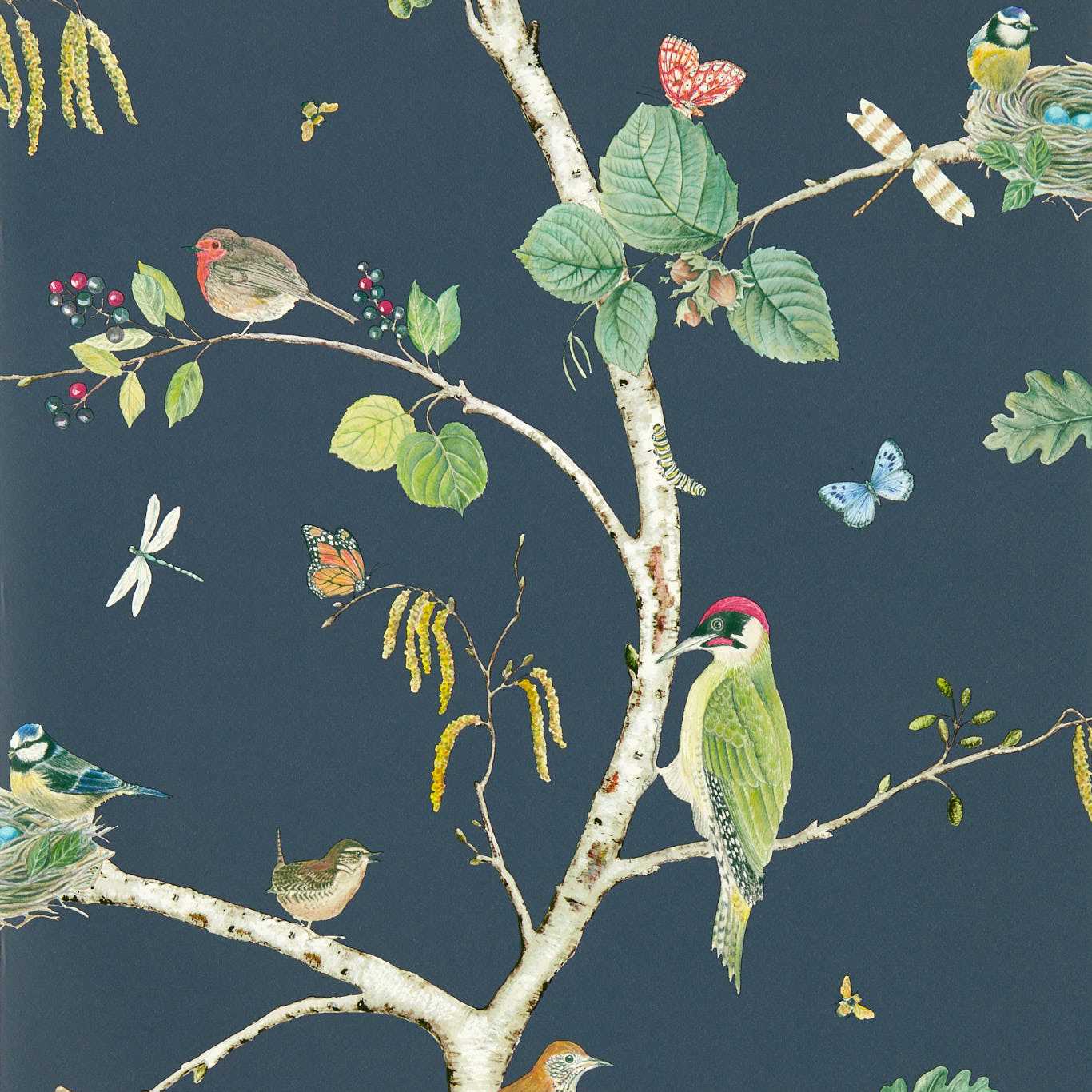 SANDERSON Woodland Chorus Wallpaper Birds Charcoal Gravure Printed Wallpaper - DABW217231