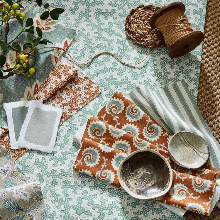 Sanderson Truffle Wallpaper in Blue Clay featuring a textured pin-dot pattern on a softly spotted background. Luxury designer wallpaper from the Arboretum Collection, ideal for feature walls, living rooms, bedrooms, dining rooms, hallways, and elegant modern or traditional interiors.