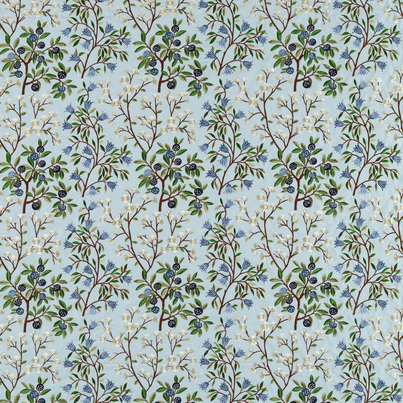 SANDERSON Foraging Embroidery Fabric Contemporary, Floral Dawn Blue - DARF237316