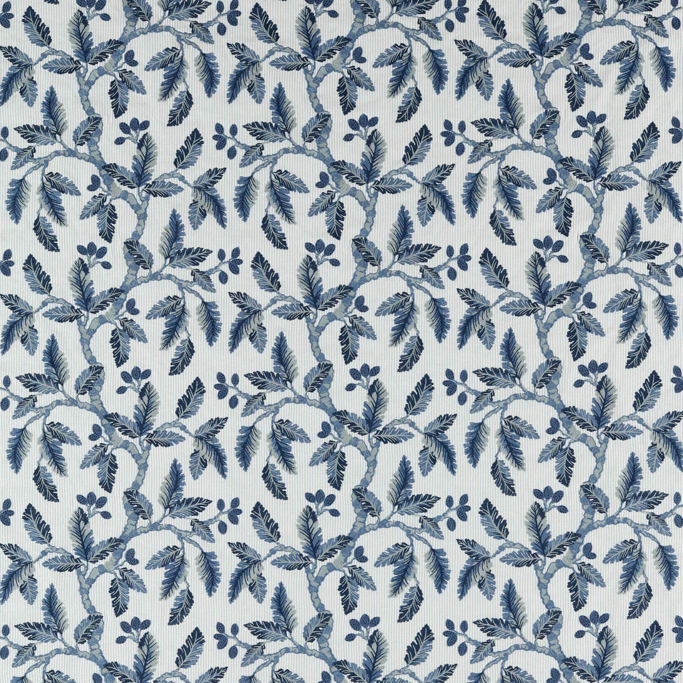 SANDERSON Oaknut Stripe Fabric Leaves , Trees Indigo,Multi - DARF237323