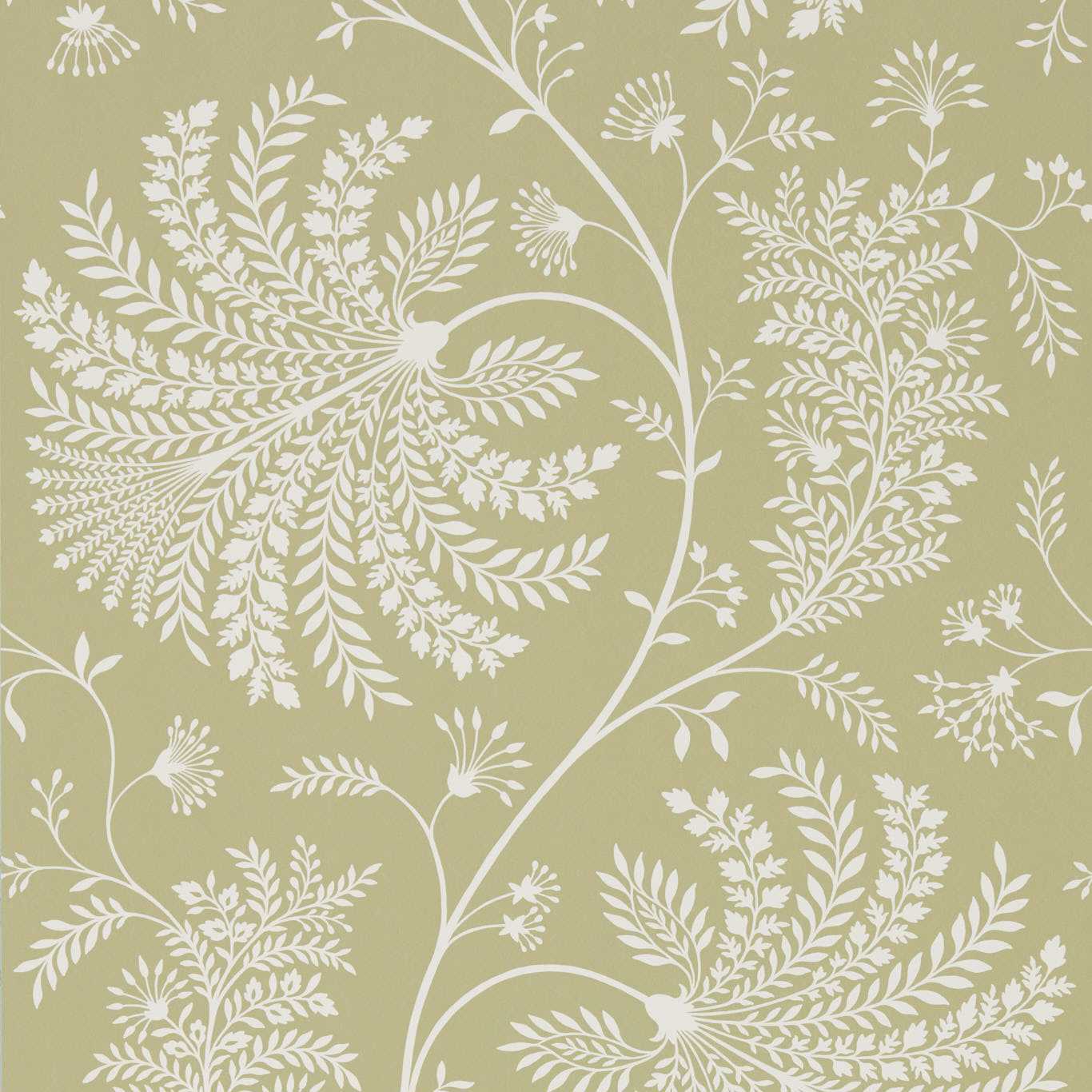 SANDERSON Mapperton Wallpaper Leaves , Trees Garden Green,Cream Rotary Printed Wallpaper - DART216340