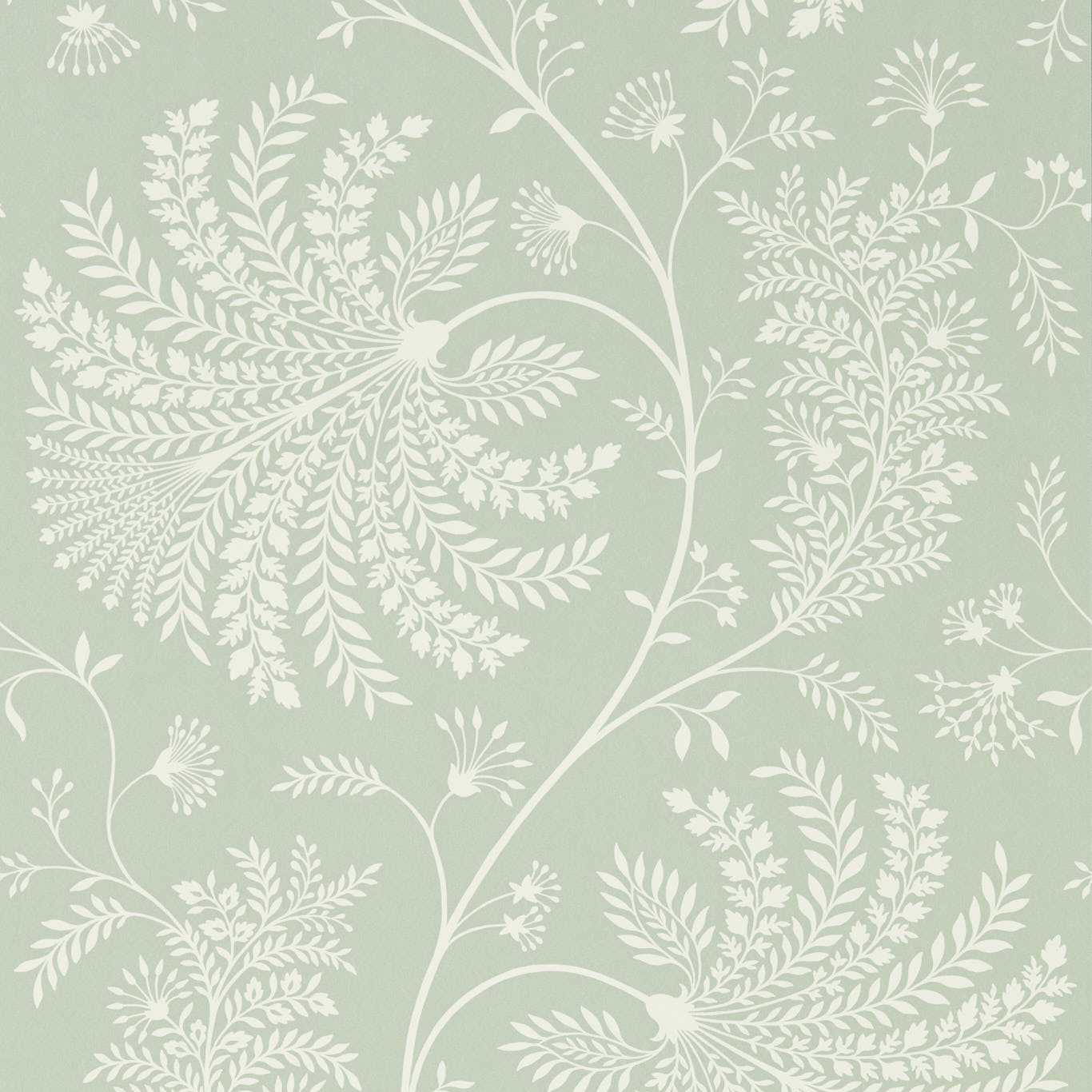 SANDERSON Mapperton Wallpaper Leaves , Trees Sage,Cream Rotary Printed Wallpaper - DART216341