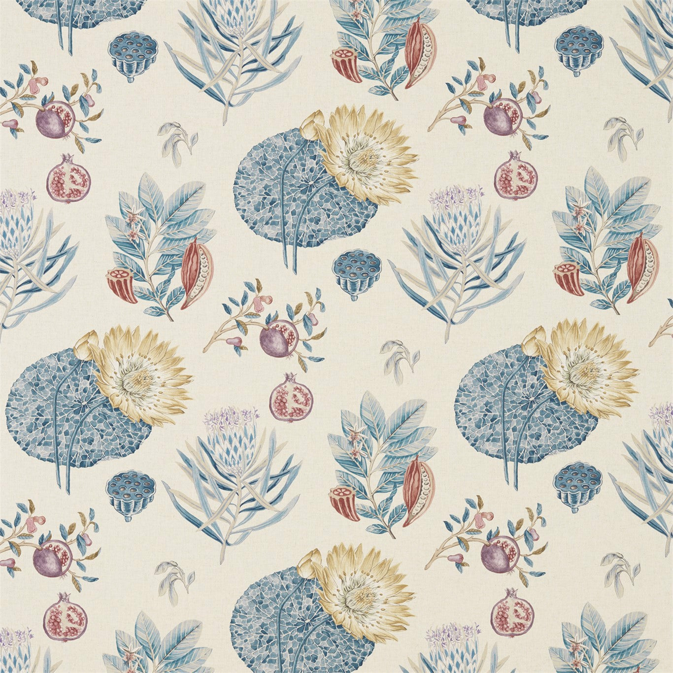 SANDERSON Lily Bank Fabric Contemporary, Floral Ruby,Indigo - DART226302