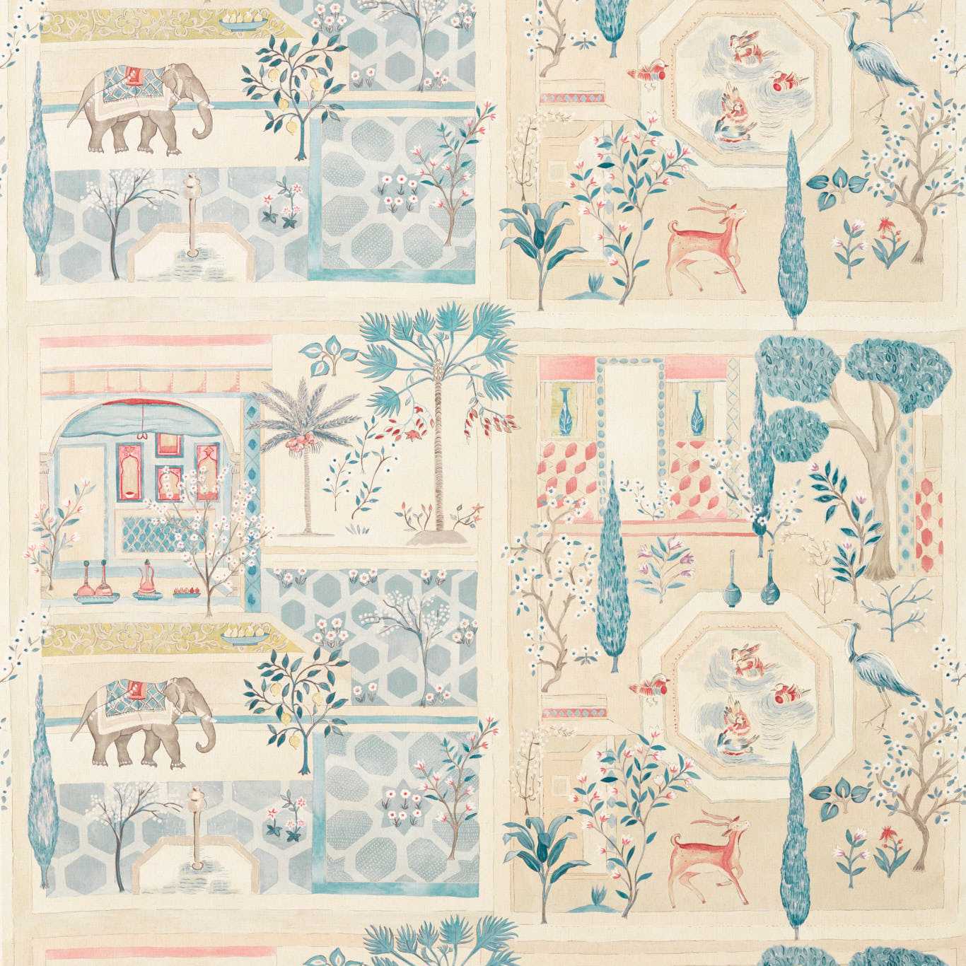 SANDERSON Sultans Garden Fabric Animals Ruby,Teal - DART226310