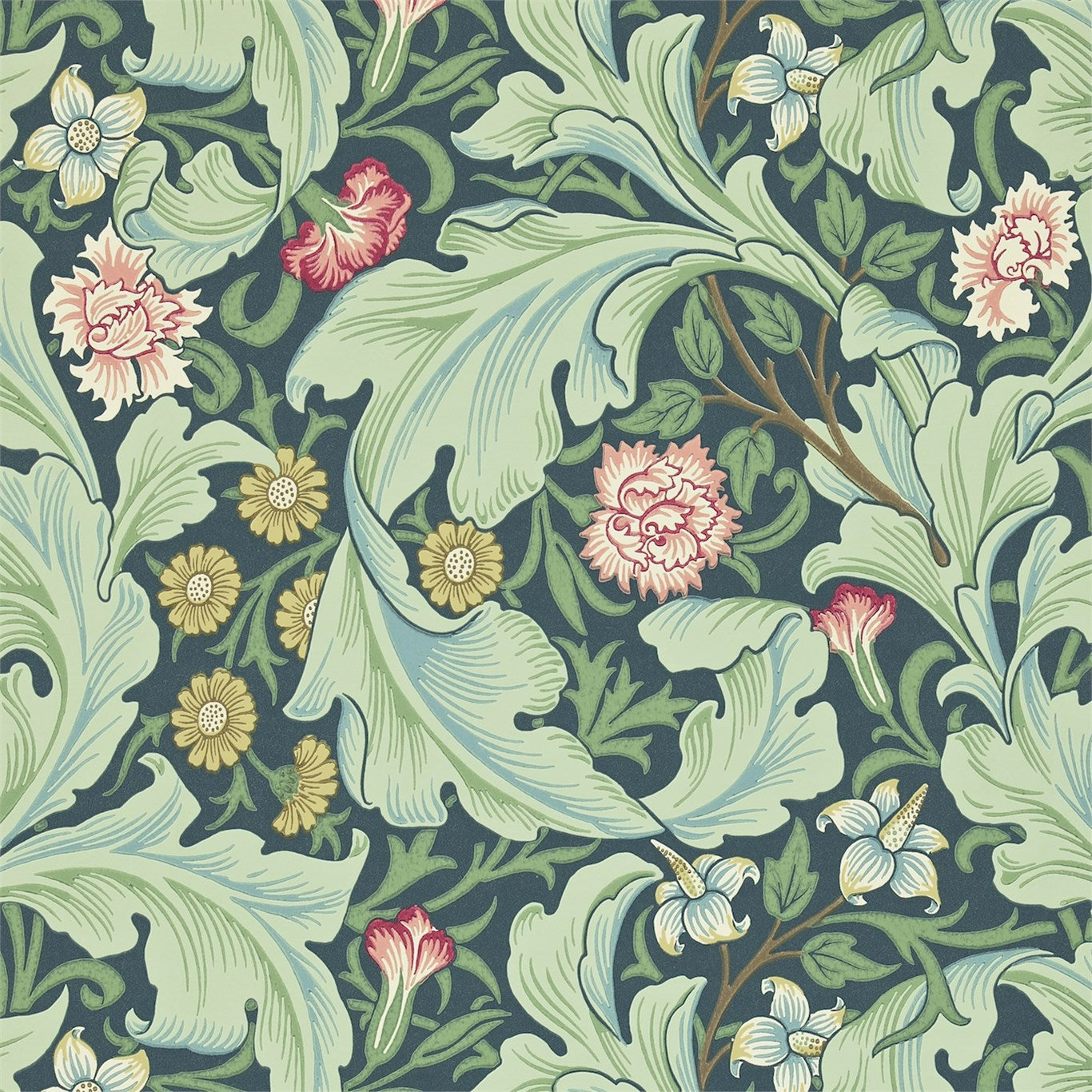 MORRIS & CO Leicester Wallpaper Contemporary, Floral Woad,Sage Surflex-Printed Wallpaper - DARW212541
