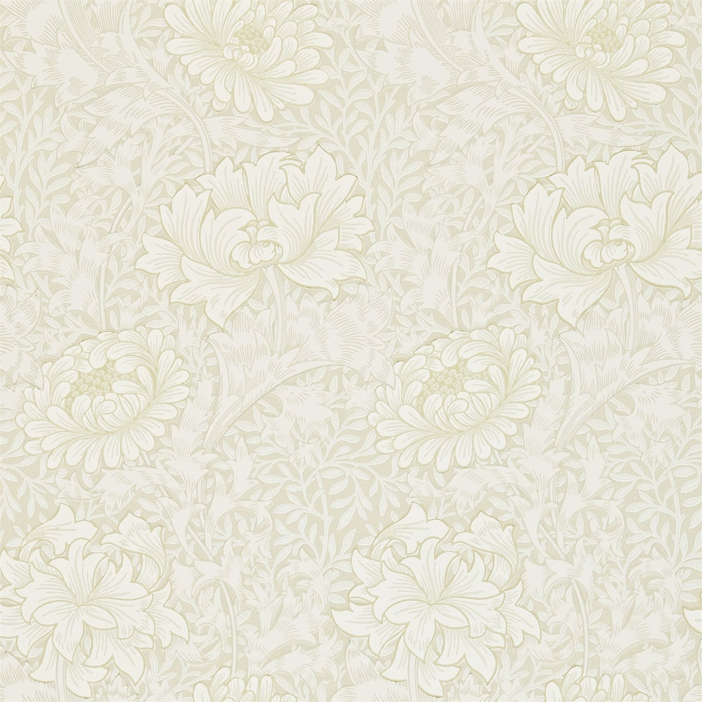 MORRIS & CO Chrysanthemum Wallpaper Contemporary, Floral Chalk Surflex-Printed Wallpaper - DARW212546