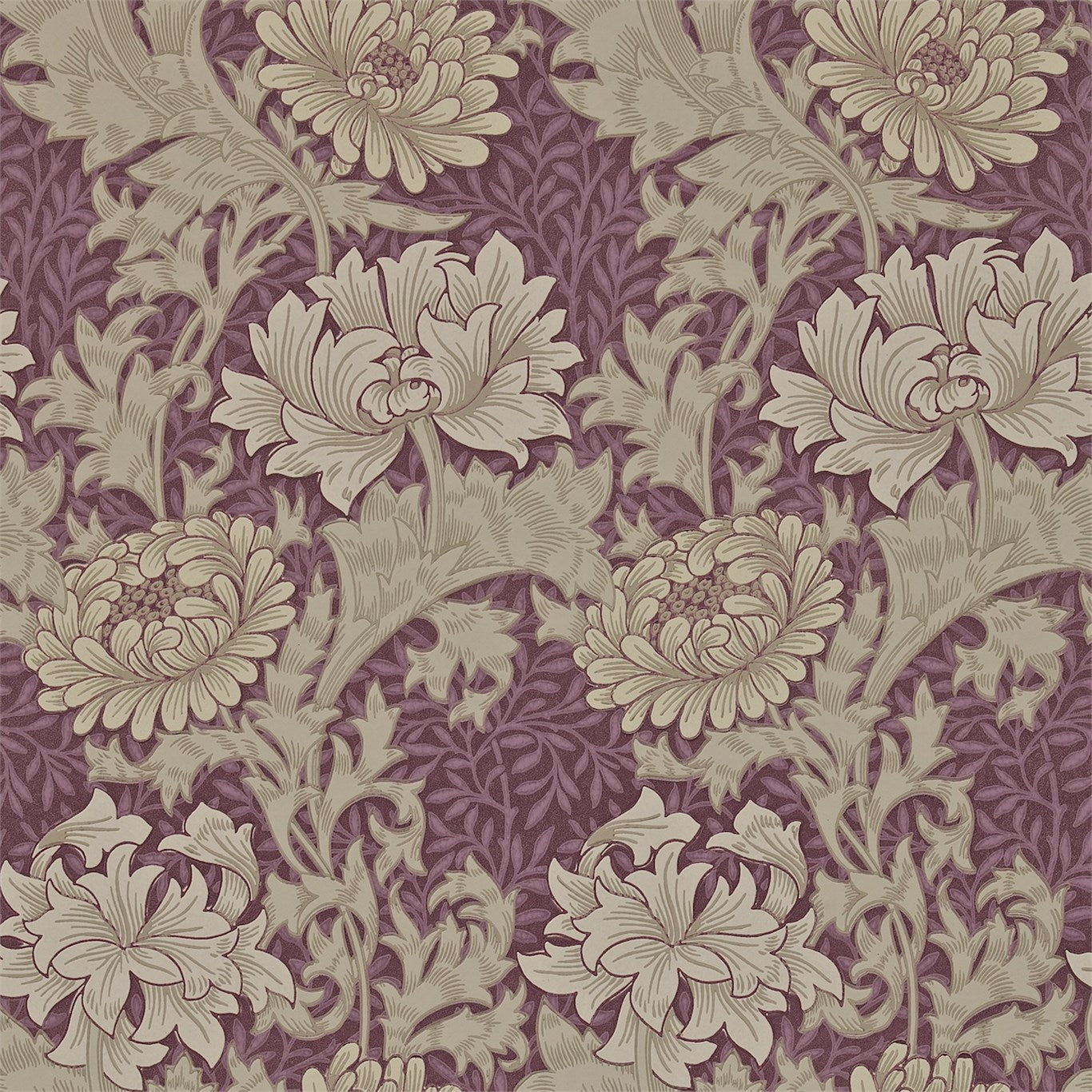 MORRIS & CO Chrysanthemum Wallpaper Contemporary, Floral Wine Surflex-Printed Wallpaper - DARW212548