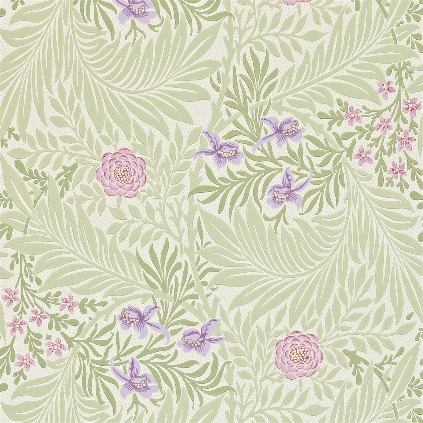 MORRIS & CO Larkspur Wallpaper Contemporary, Floral Olive,Lilac Surflex-Printed Wallpaper - DARW212555