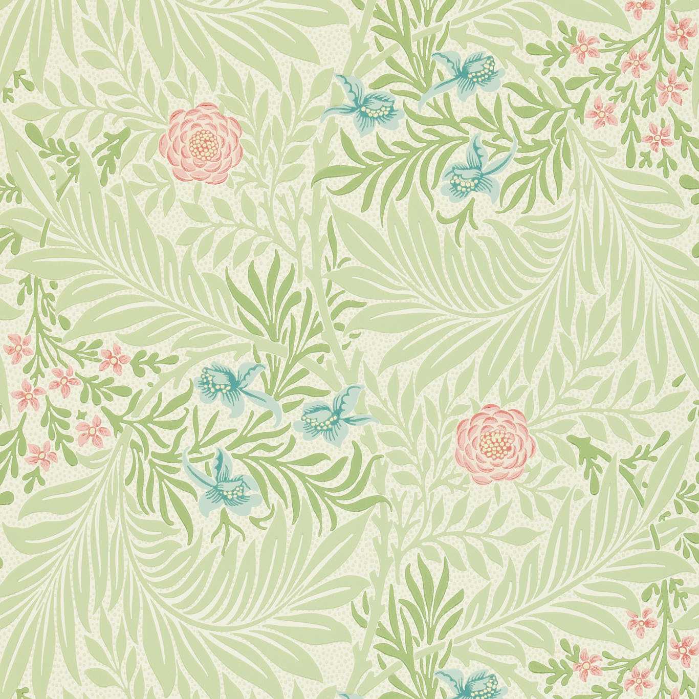 MORRIS & CO Larkspur Wallpaper Contemporary, Floral Green,Coral Surflex-Printed Wallpaper - DARW212558