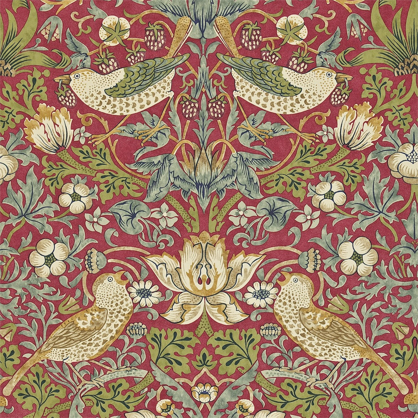 MORRIS & CO Strawberry Thief Wallpaper Damasks Crimson,Slate Gravure Printed Wallpaper - DARW212563