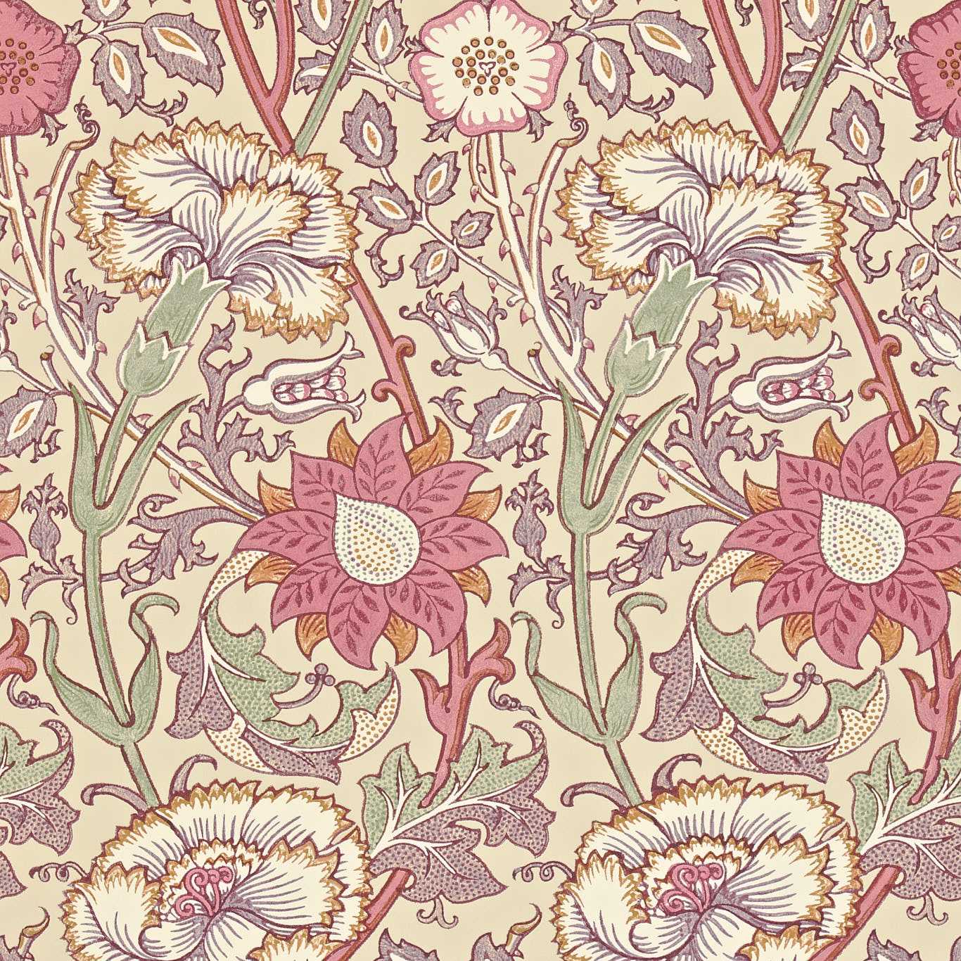 MORRIS & CO Pink & Rose Wallpaper Contemporary, Floral Manilla,Wine Gravure Printed Wallpaper - DARW212566