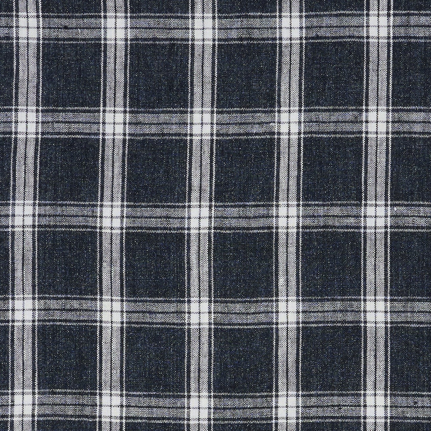 Charcoal plaid fabric with white grid lines forming square pattern; classic woven textile.