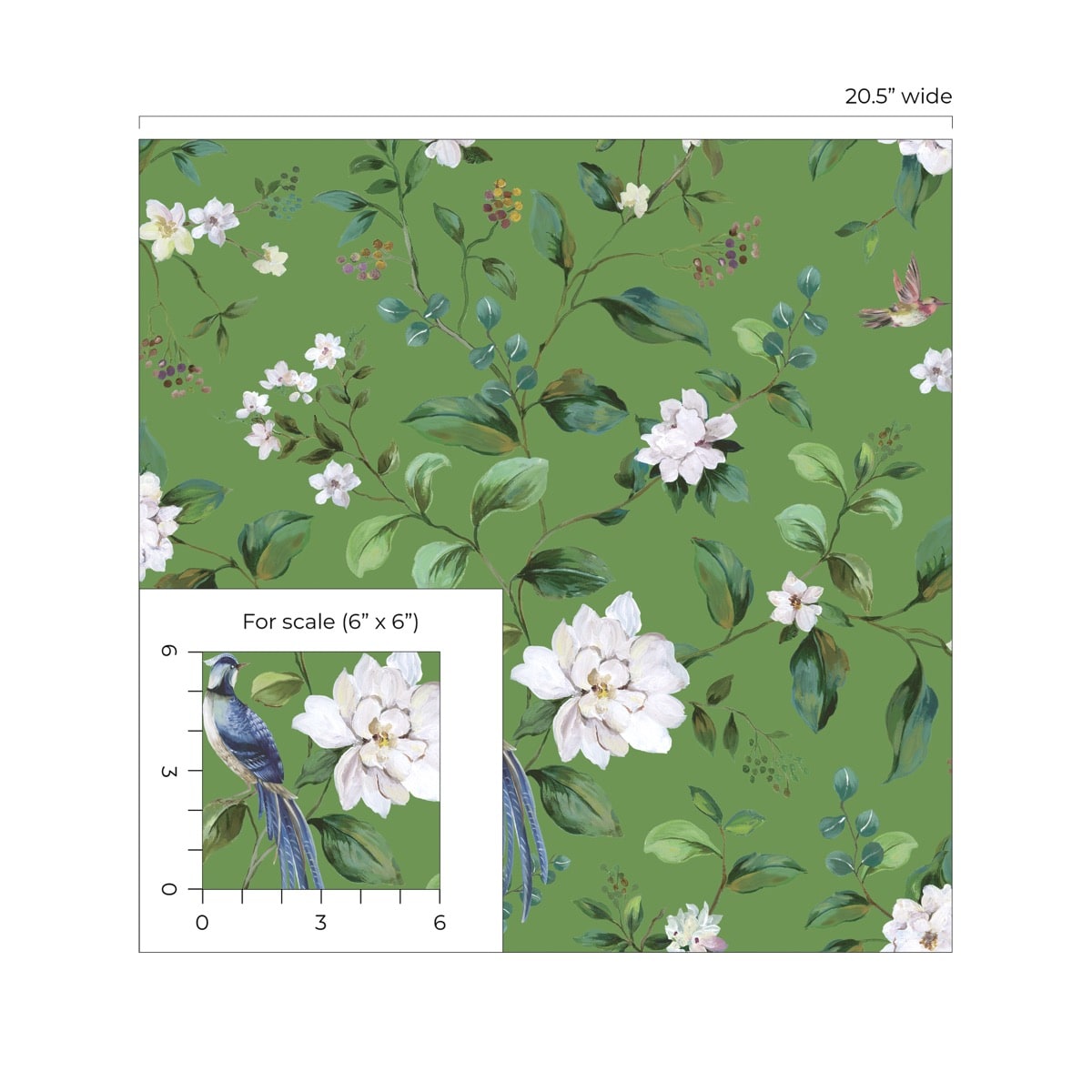 Daisy Bennett Designs Chinoiserie Bird Vine Chinoiserie Transitional Green - DB20804