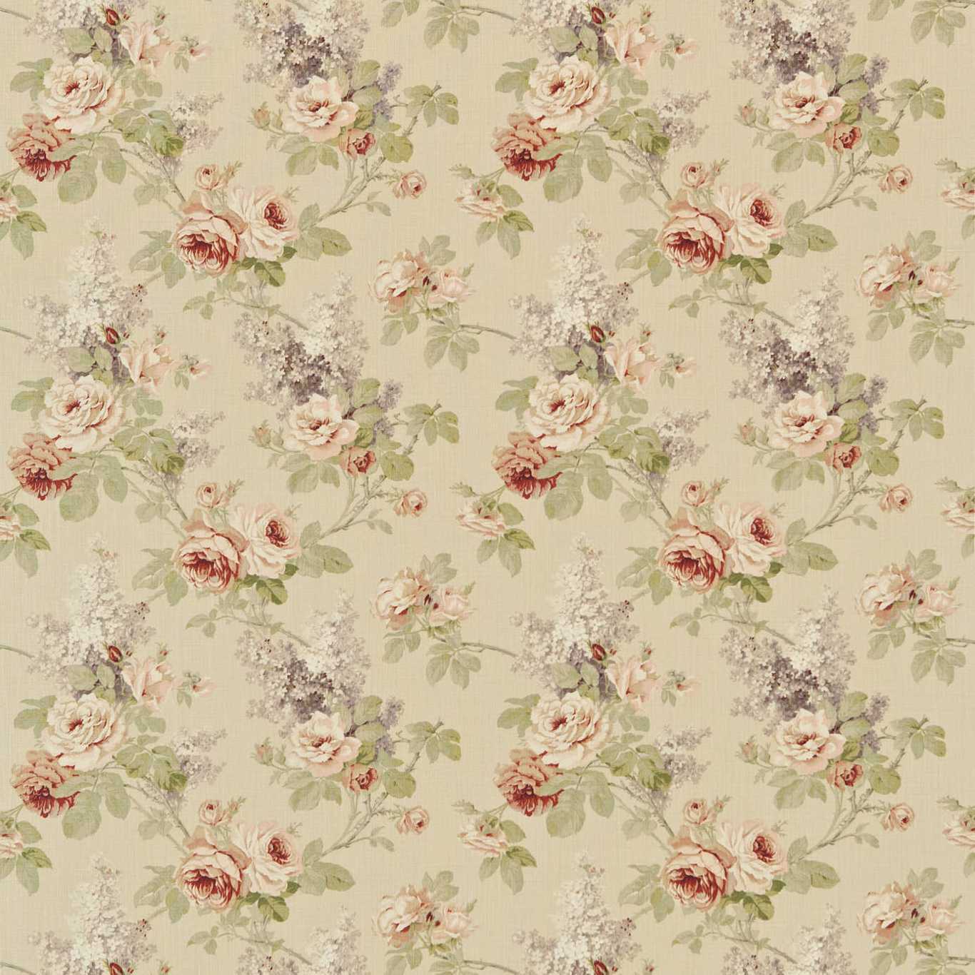 SANDERSON Sorilla Fabric Classic Floral Biscuit,Claret - DBARSO126