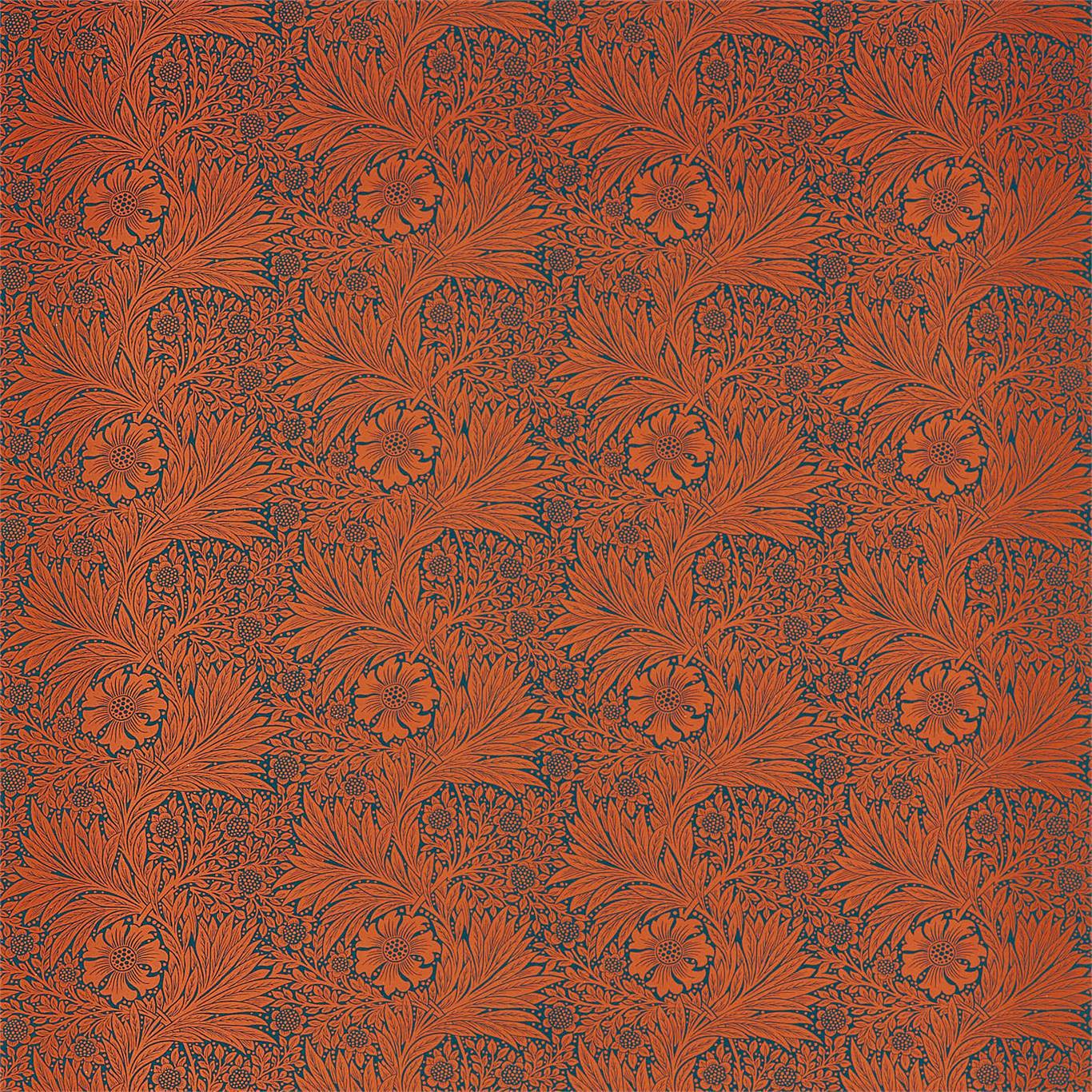 MORRIS & CO Marigold Fabric Contemporary, Floral Navy,Burnt Orange - DBPF226845