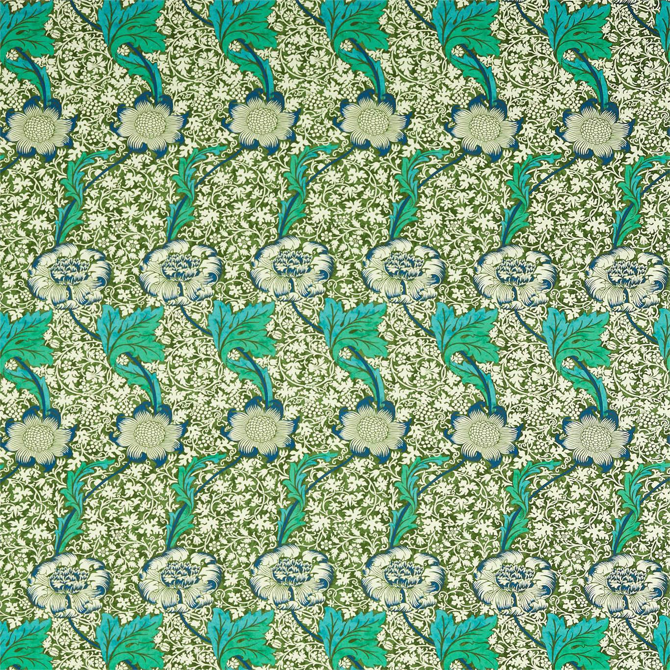 MORRIS & CO Kennet Fabric Contemporary, Floral Olive,Turquoise - DBPF226856