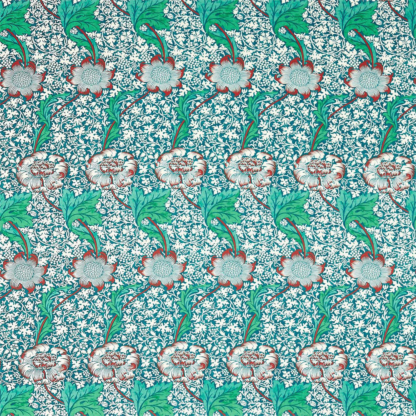 MORRIS & CO Kennet Fabric Contemporary, Floral Aqua,Pink - DBPF226857