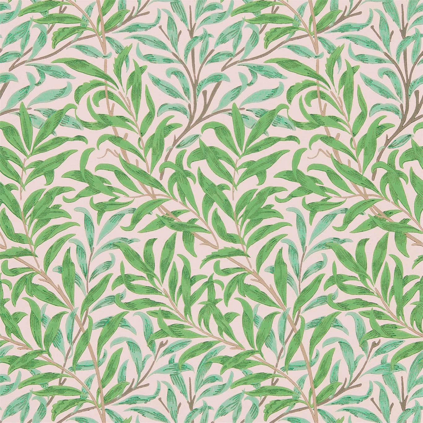 MORRIS & CO Willow Bough Wallpaper Leaves , Trees Pink,Leaf Green Surface- Printed Wallpaper - DBPW216949
