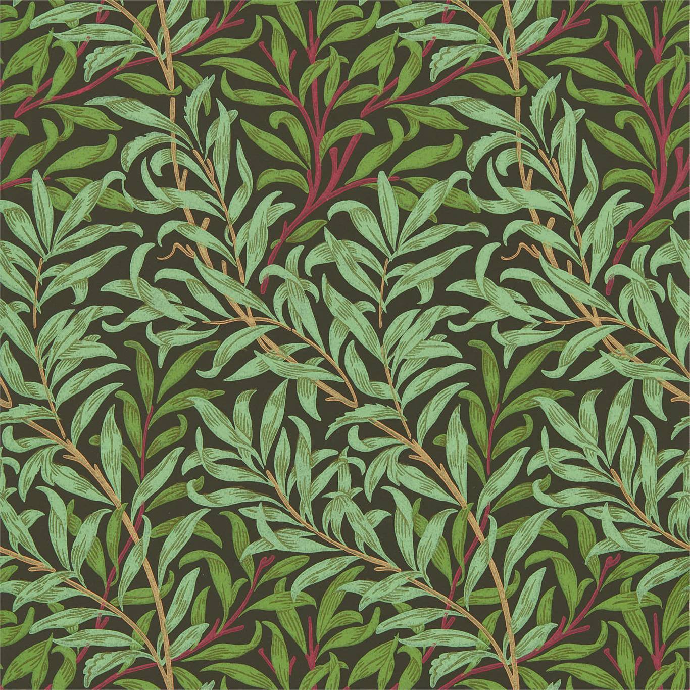 MORRIS & CO Willow Bough Wallpaper Leaves , Trees Bitter Chocolate Surface- Printed Wallpaper - DBPW216950