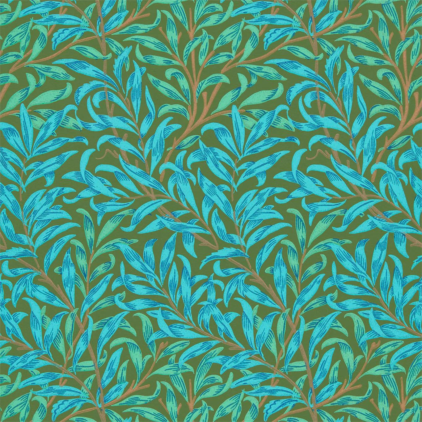 MORRIS & CO Willow Bough Wallpaper Leaves , Trees Olive,Turquoise Surface- Printed Wallpaper - DBPW216952