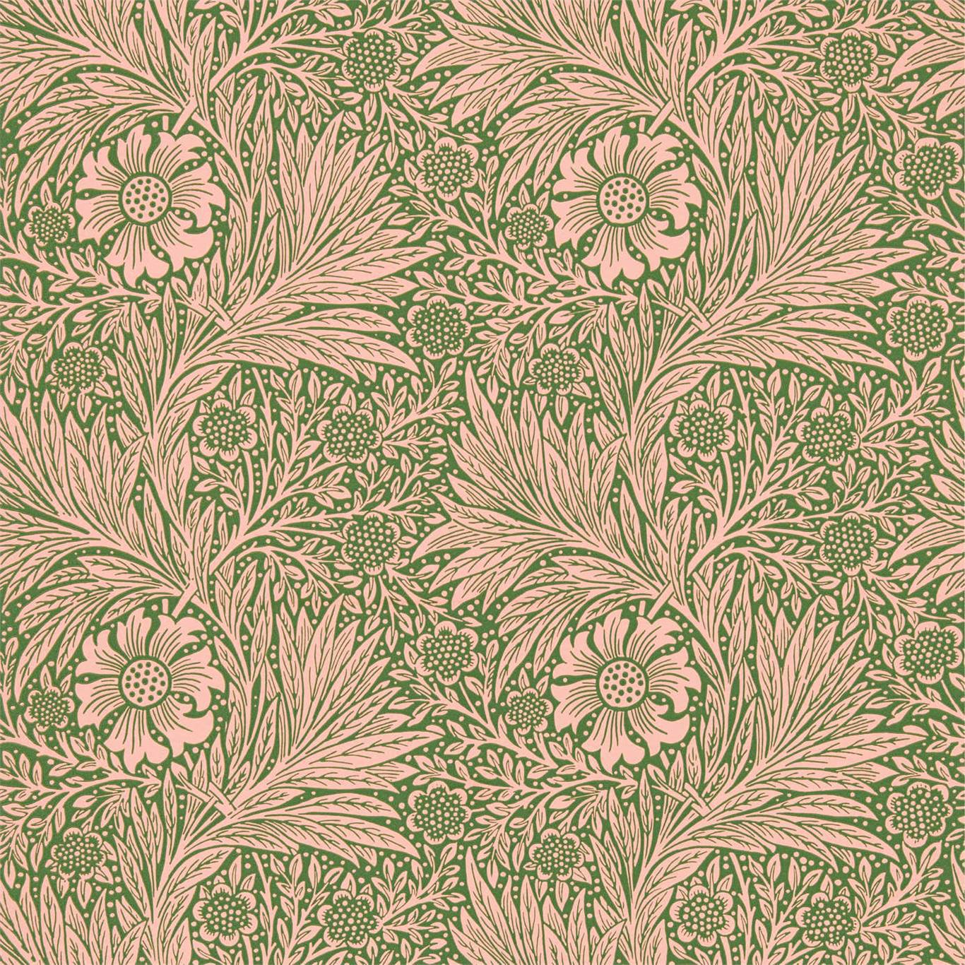 MORRIS & CO Marigold Wallpaper Contemporary, Floral Pink,Olive Surflex-Printed Wallpaper - DBPW216953