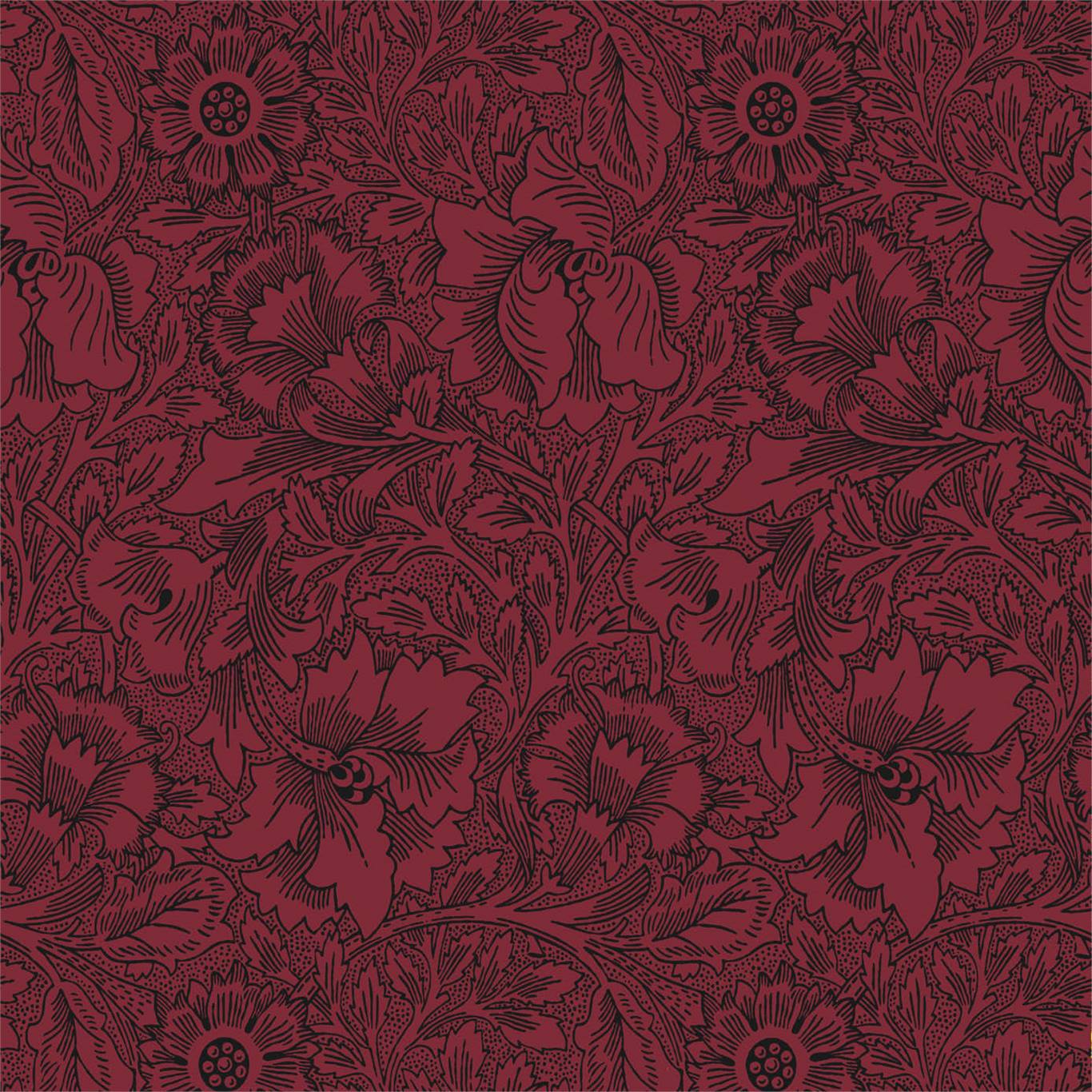 MORRIS & CO Poppy Wallpaper Contemporary, Floral Claret Rotary Printed Wallpaper - DBPW216956