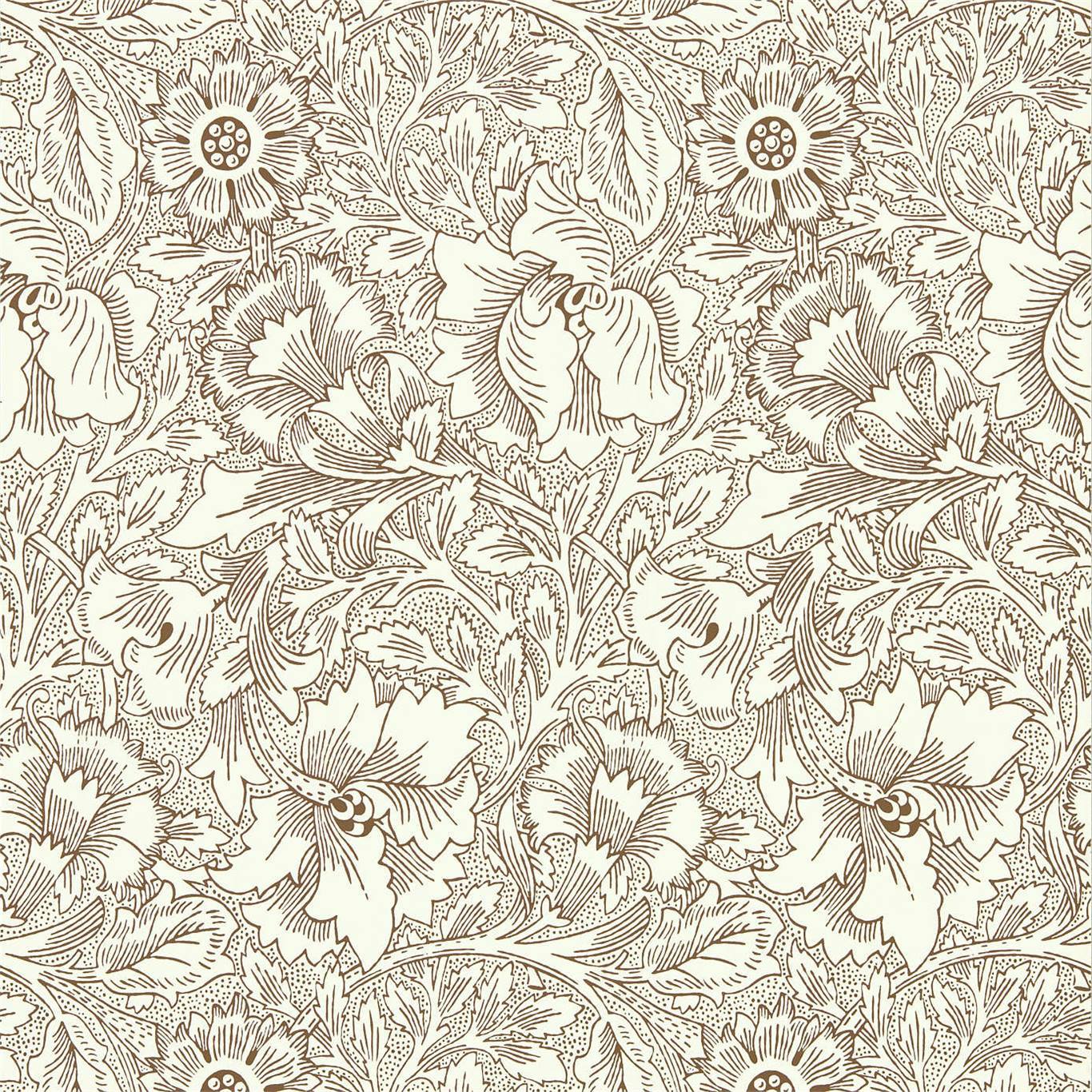 MORRIS & CO Poppy Wallpaper Contemporary, Floral Cream,Chocolate Rotary Printed Wallpaper - DBPW216957