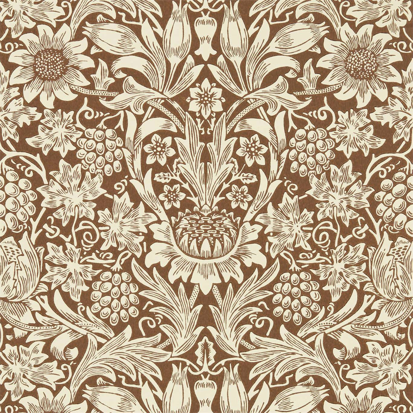 MORRIS & CO Sunflower Wallpaper Contemporary, Floral Chocolate,Cream Surface- Printed Wallpaper - DBPW216961