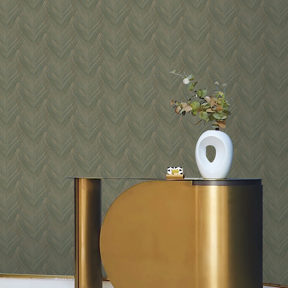 Galerie Wallcoverings Designer Colours Feather Print Green Shimmer - DC30093